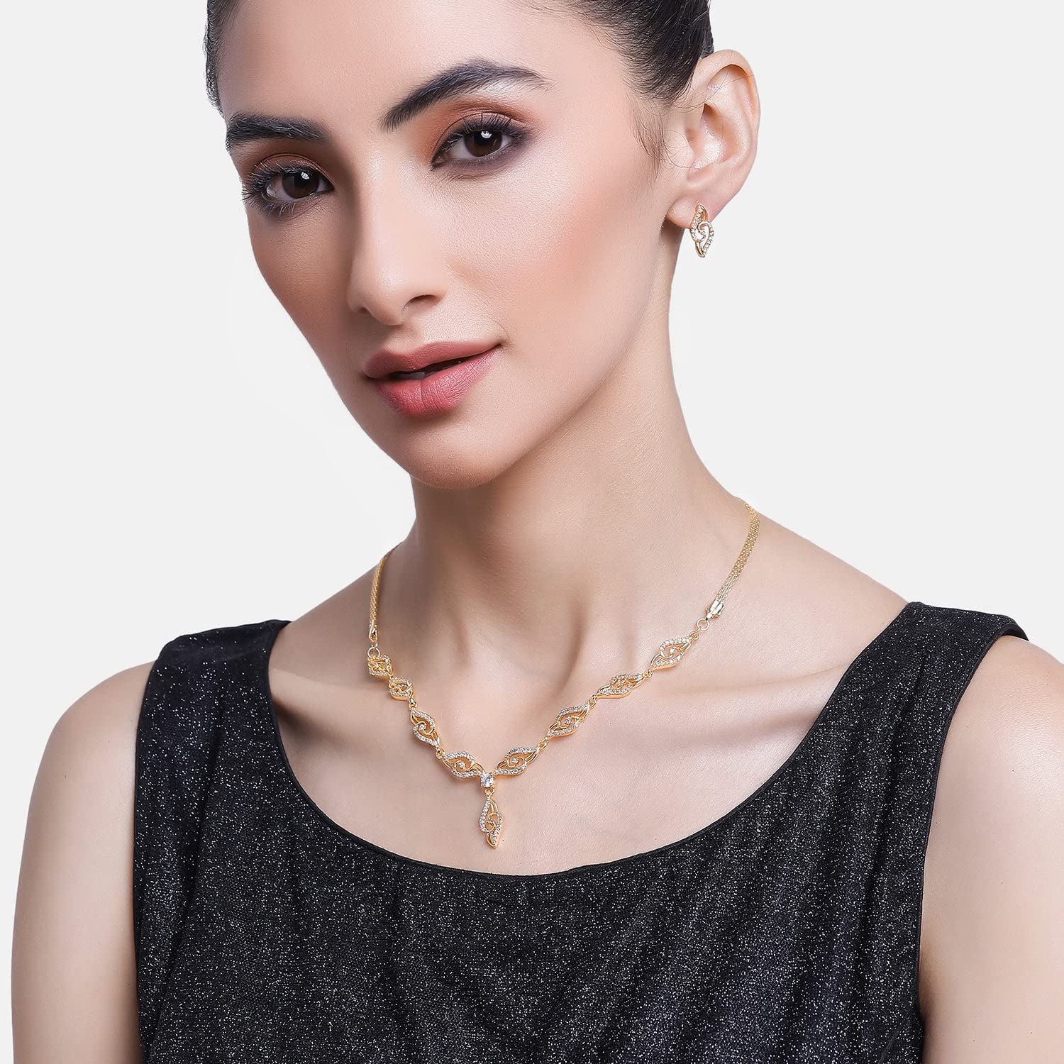 Oval Twirl American Diamond Necklace Set